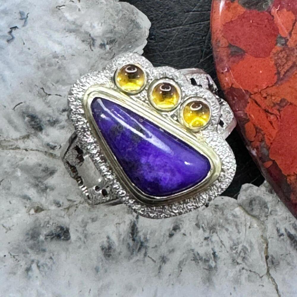Carolyn Pollack Sterling & 14K Gold Triangle Sugilite & 3 Citrine Ring For Women